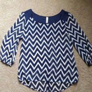 Blue and Ivory Chevron Blouse w/ Open Back